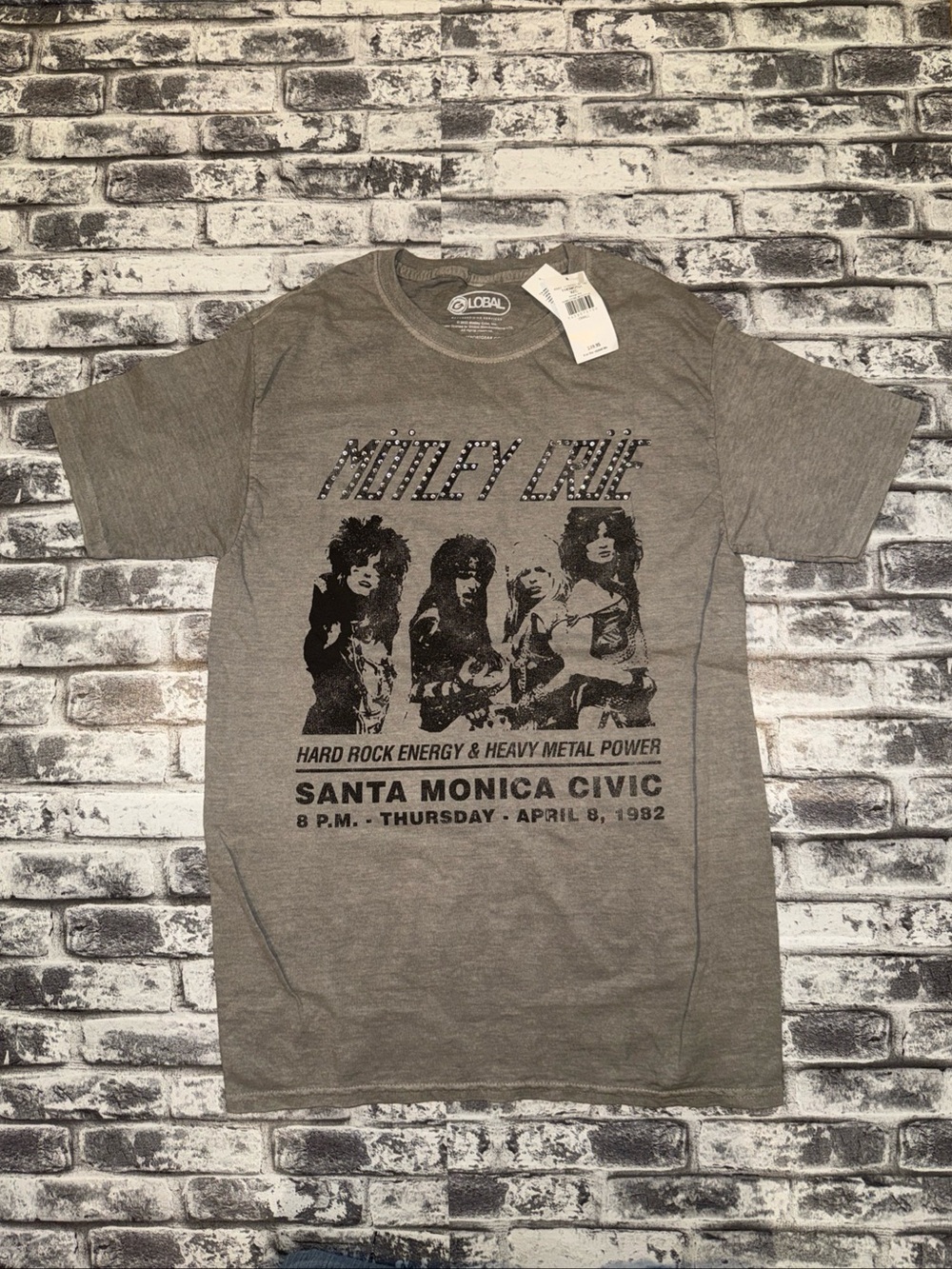 Women’s NWT Size Small Motley Crew Rhinestone T-shirt Stone Washed Gray New